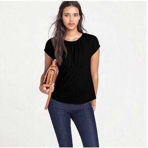 Vintage Y2K J.Crew Top XS Extra Small Black Smocked Cap‎ Sleeve Scoop Keyhole